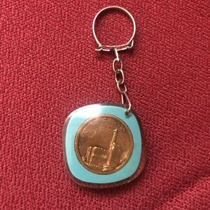 Vintage 1960,s Jerusalem Migdal David Keychain with Prayers. 1.5”
